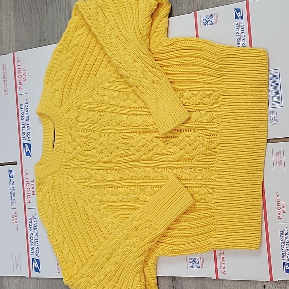 Lauren Ralph Lauren bright yellow cable knit knitted sweater size Medium